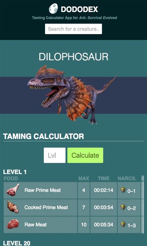 ark survival evolved taming calculator|ark taming calculator dododex.